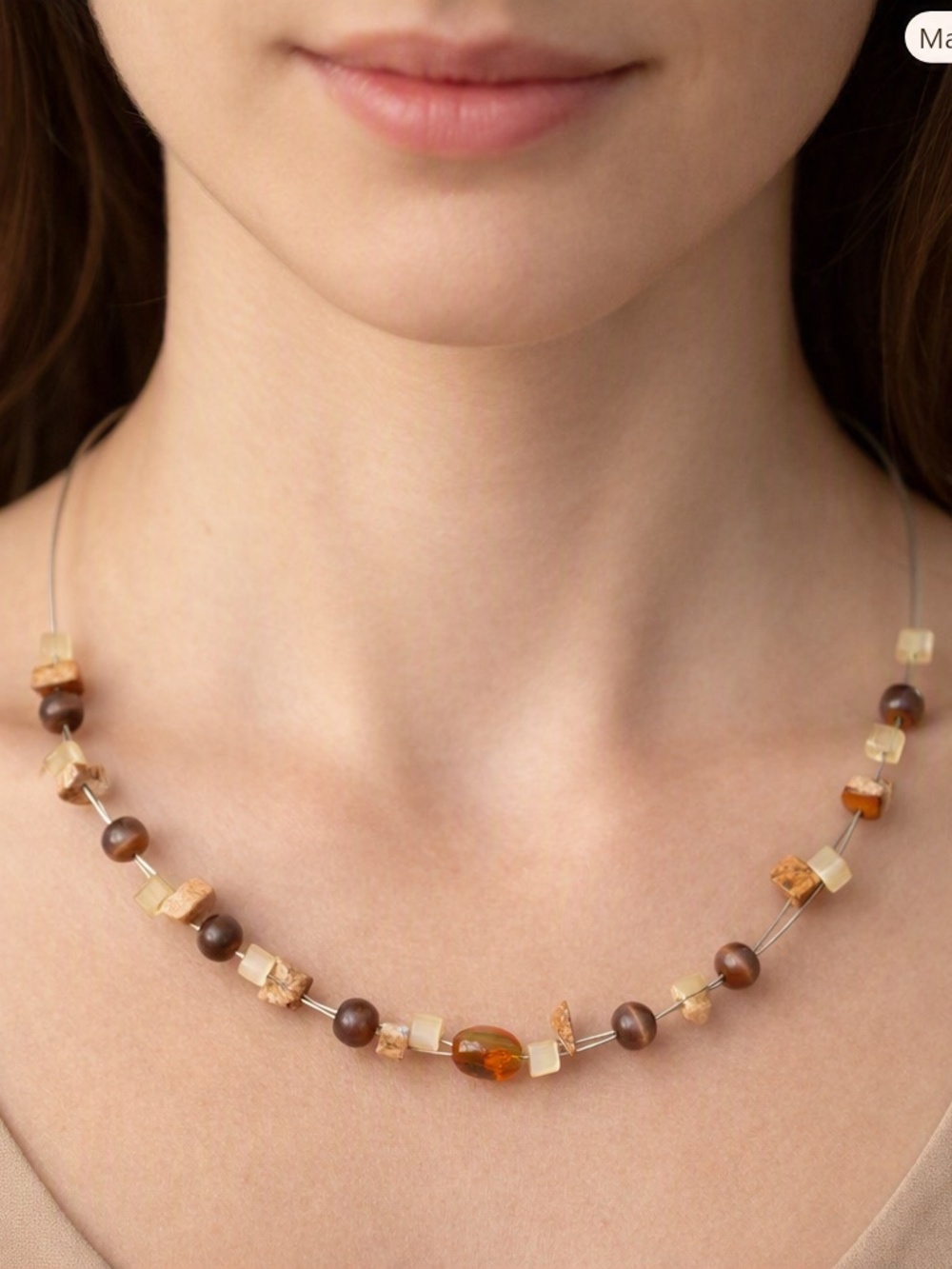 Lia Sophia Gemstone Brown and Amber Beaded Necklace 15”